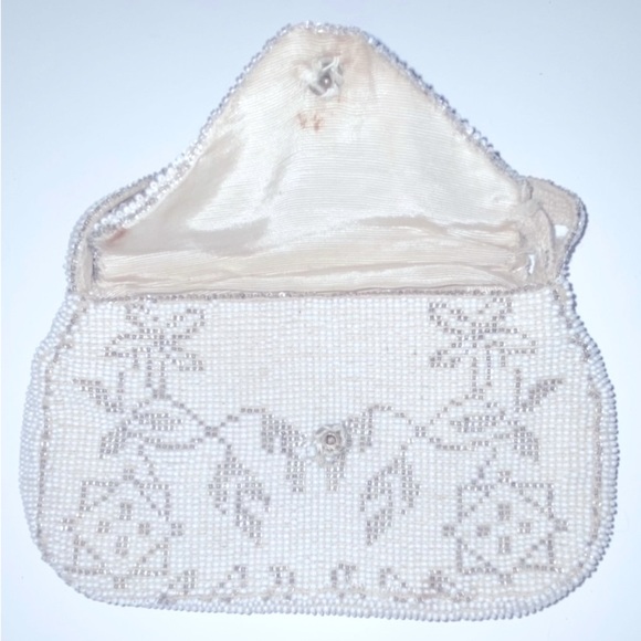 Antique Art Deco Cream Beaded Evening Clutch Purse - Picture 2 of 6